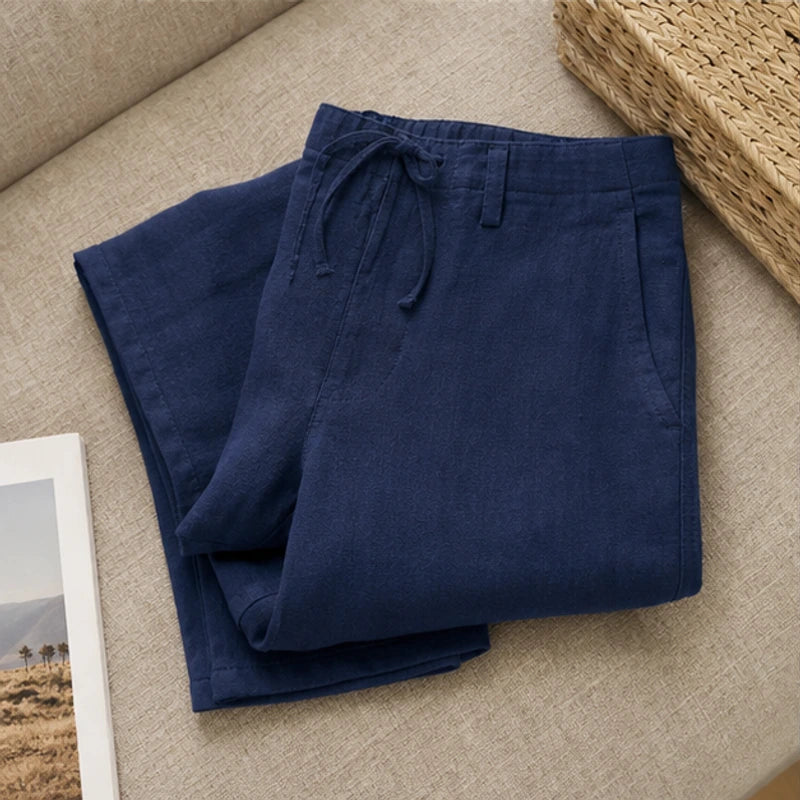 Pablo Lightweight Linen Trousers - Navy - linen trousers - Hendlys - Image 3