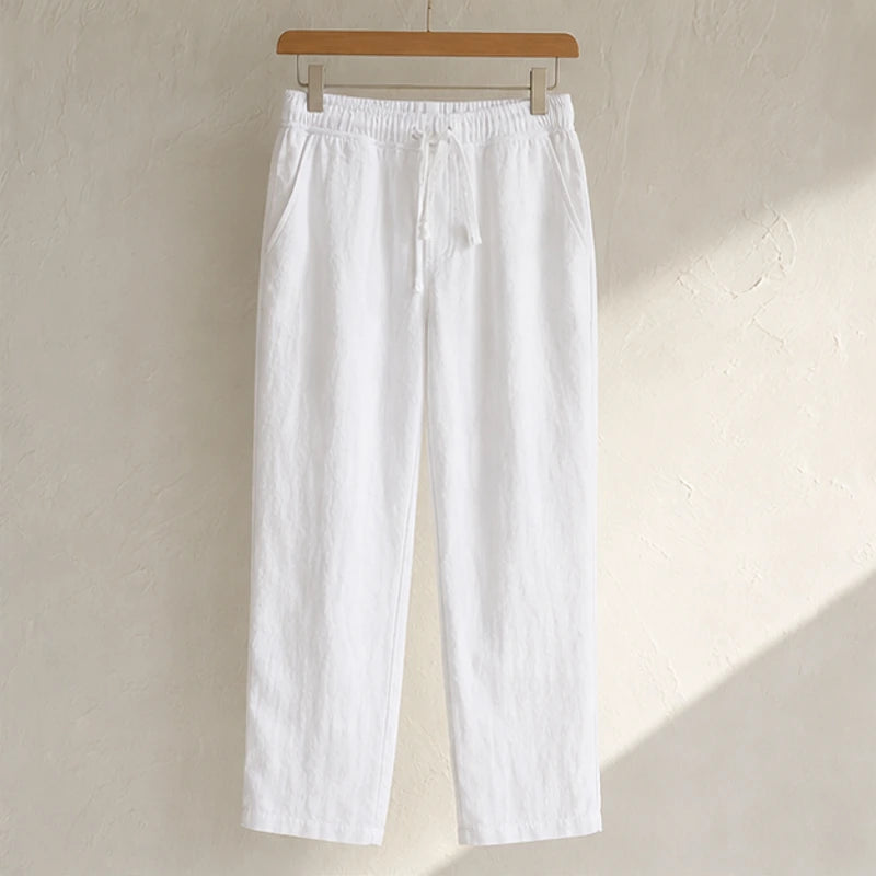 Pablo Lightweight Linen Trousers - White - cotton linen blend - Hendlys - Image 4