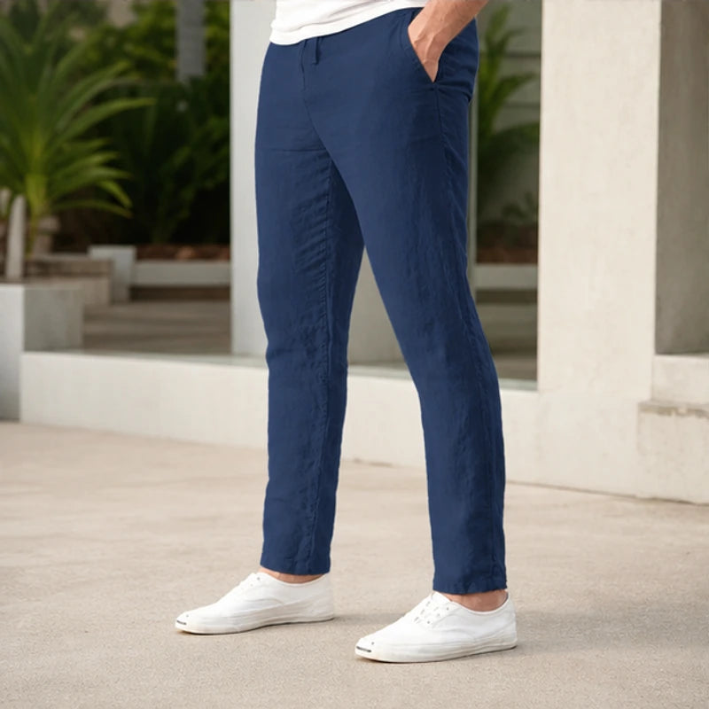 Pablo Lightweight Linen Trousers - Navy - Pants - Hendlys - Image 1