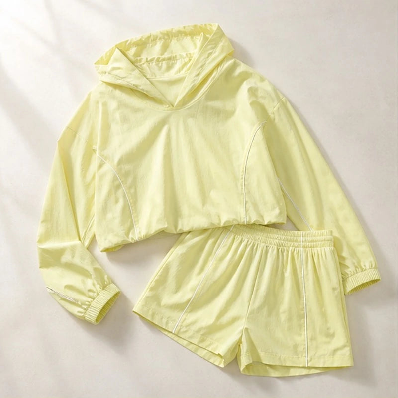 Paloma Cropped Hoodie Shorts Training Set - Neon Yellow - two-piece set - Hendlys - Image 4