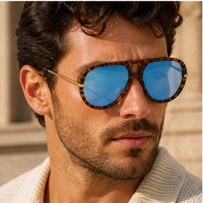 Pavia Retro Pilot Shades - Leopard blue - pilot shades - Hendlys - Image 4