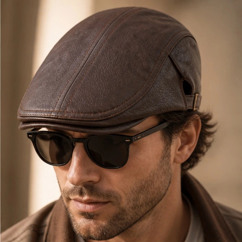 Pembroke Leather Snap-Brim Cap - Coffee - leather cap - Hendlys - Image 2