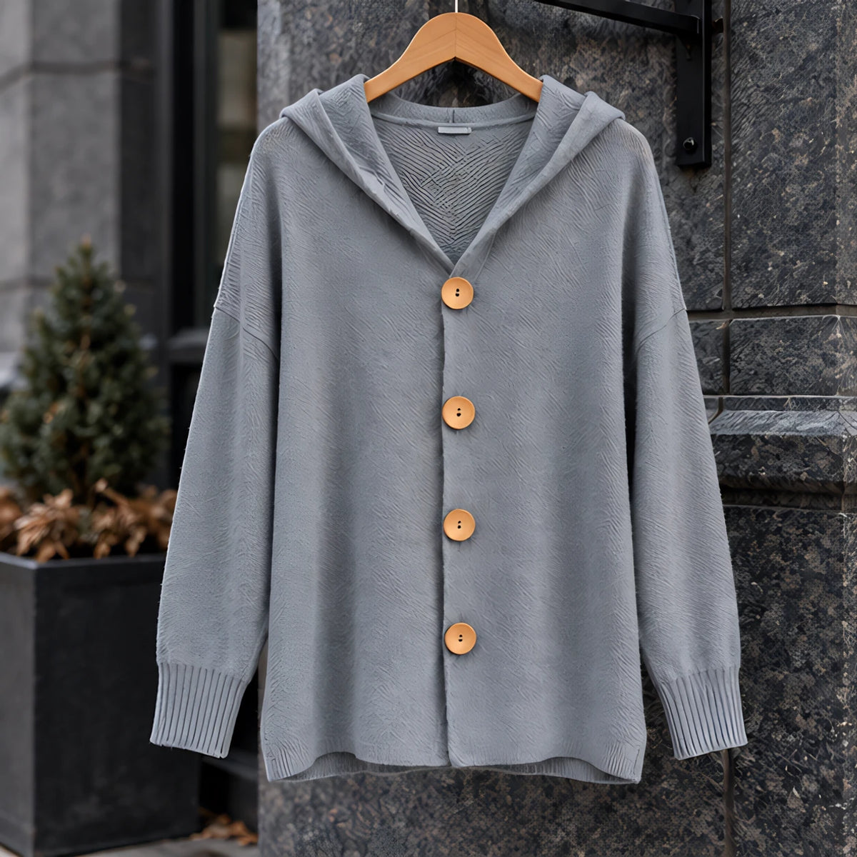 Phoebe Women's Waffle-Knit Hooded Cardigan - Grey - CLO-TOP-KNIT - Hendlys - Image 3
