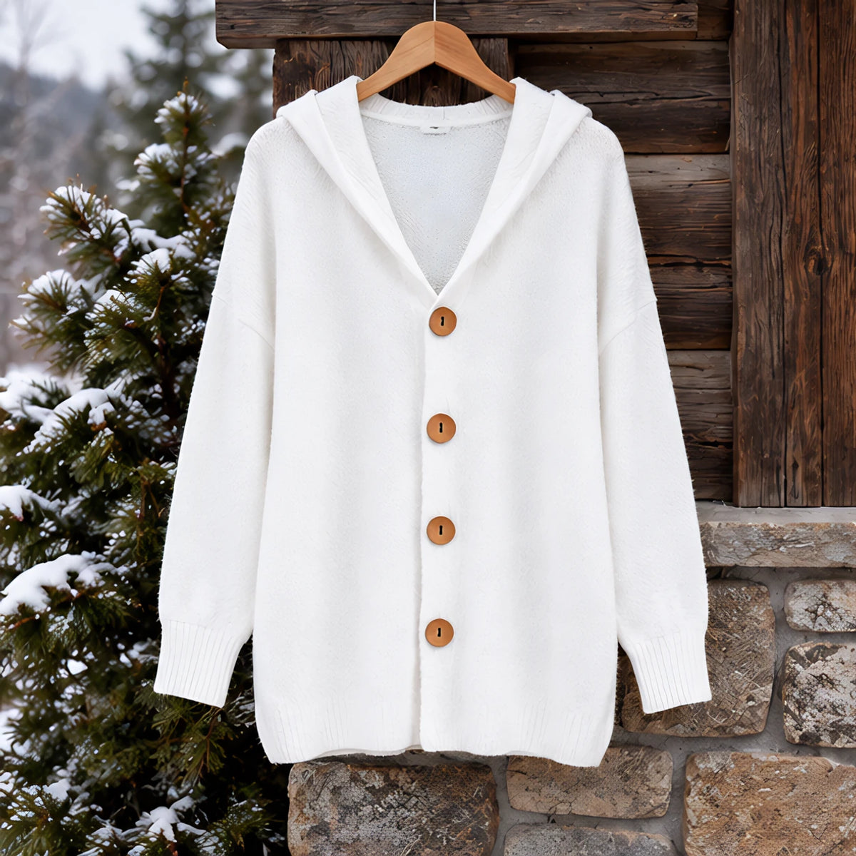 Phoebe Women's Waffle-Knit Hooded Cardigan - White - CLO - Hendlys - Image 2