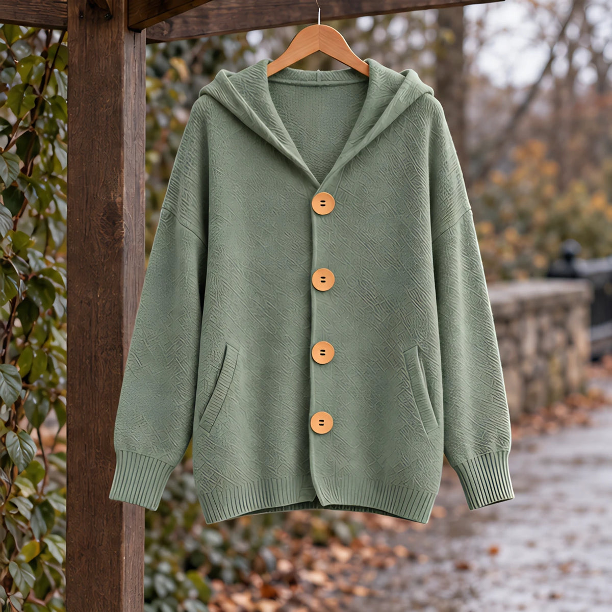 Phoebe Women's Waffle-Knit Hooded Cardigan - Green - CLO - Hendlys - Image 2