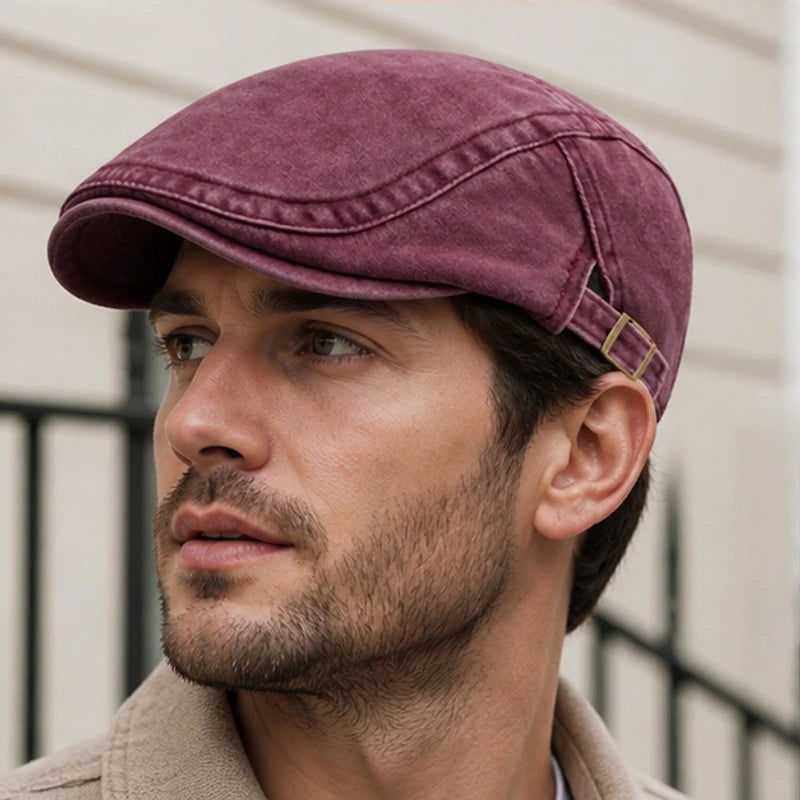 Piers Cotton Flat Cap - Maroon - Accessories > Hats > Flat Caps - Hendlys - Image 2