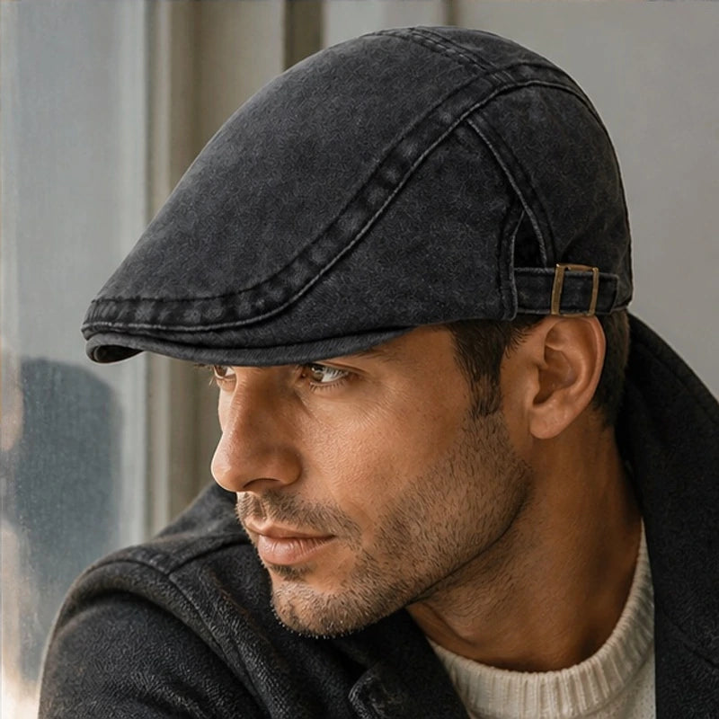 Piers Cotton Flat Cap - Black - Accessories > Hats > Flat Caps - Hendlys - Image 2