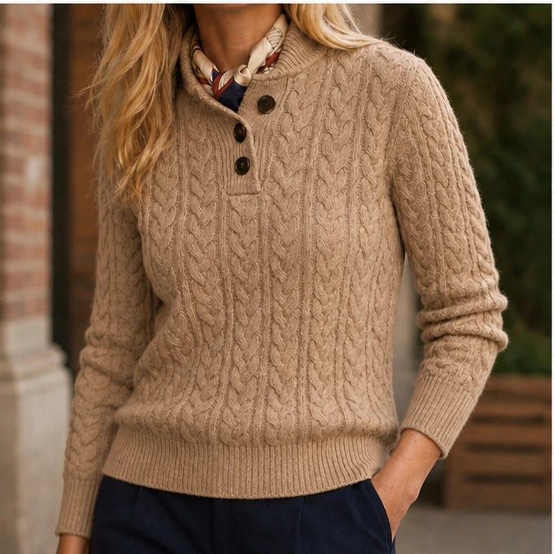 Portia Cashmere Sweater - Khaki - Women's Clothing > Sweaters & Cardigans > Cable Knit Sweaters - Hendlys - Image 1