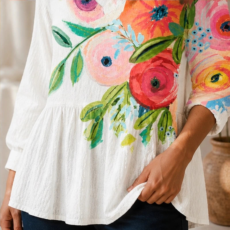 Primrose Relaxed V-Neck Floral Blouse - Floral - Catalog Group: Clothing - Hendlys - Image 2