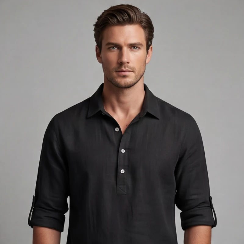 Porto Henley Shirt - Black - men's shirt - Hendlys - Image 2