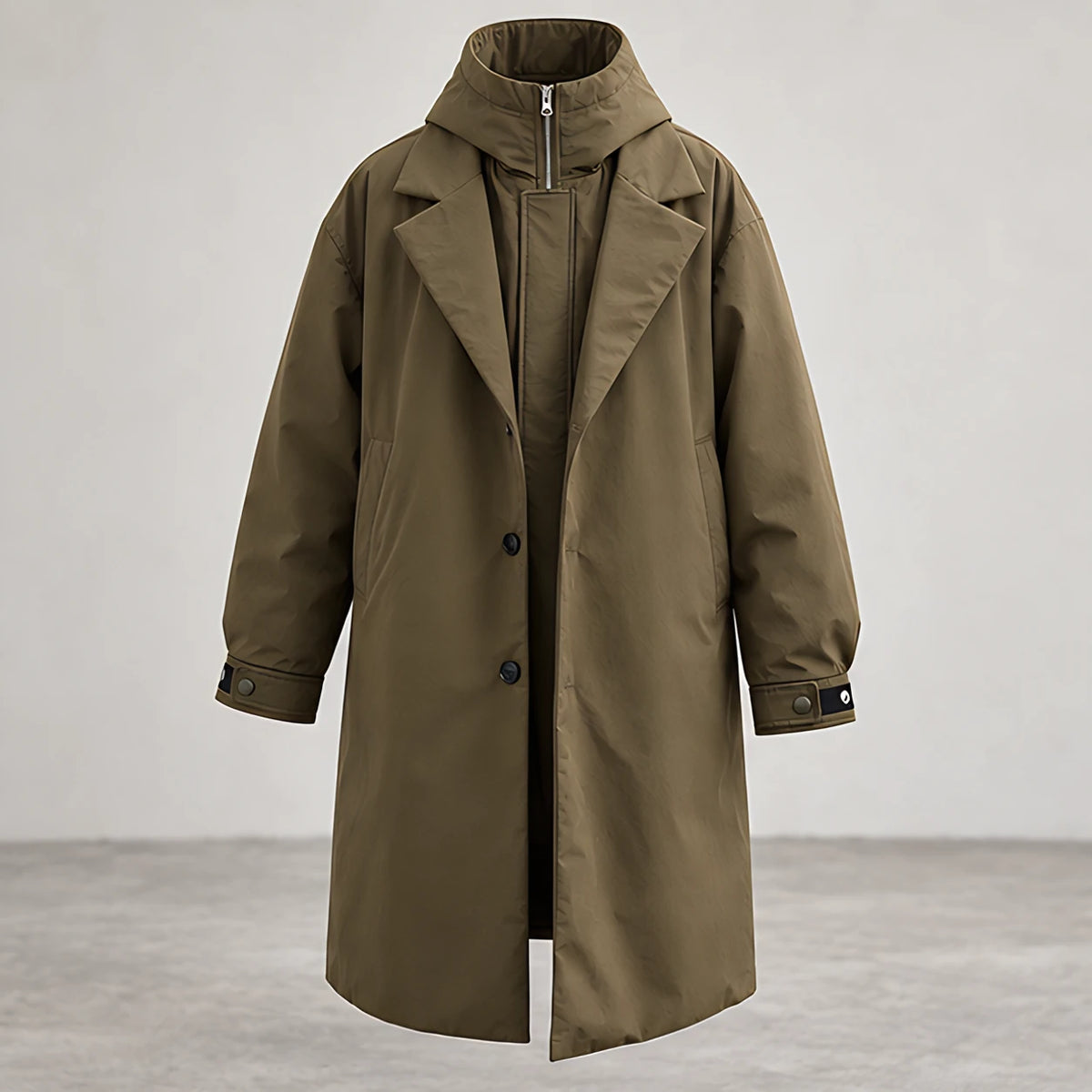 Rexton Men's Layered Hooded Longline Coat - Green - Men's Clothing > Outerwear > Coats - Hendlys - Image 1