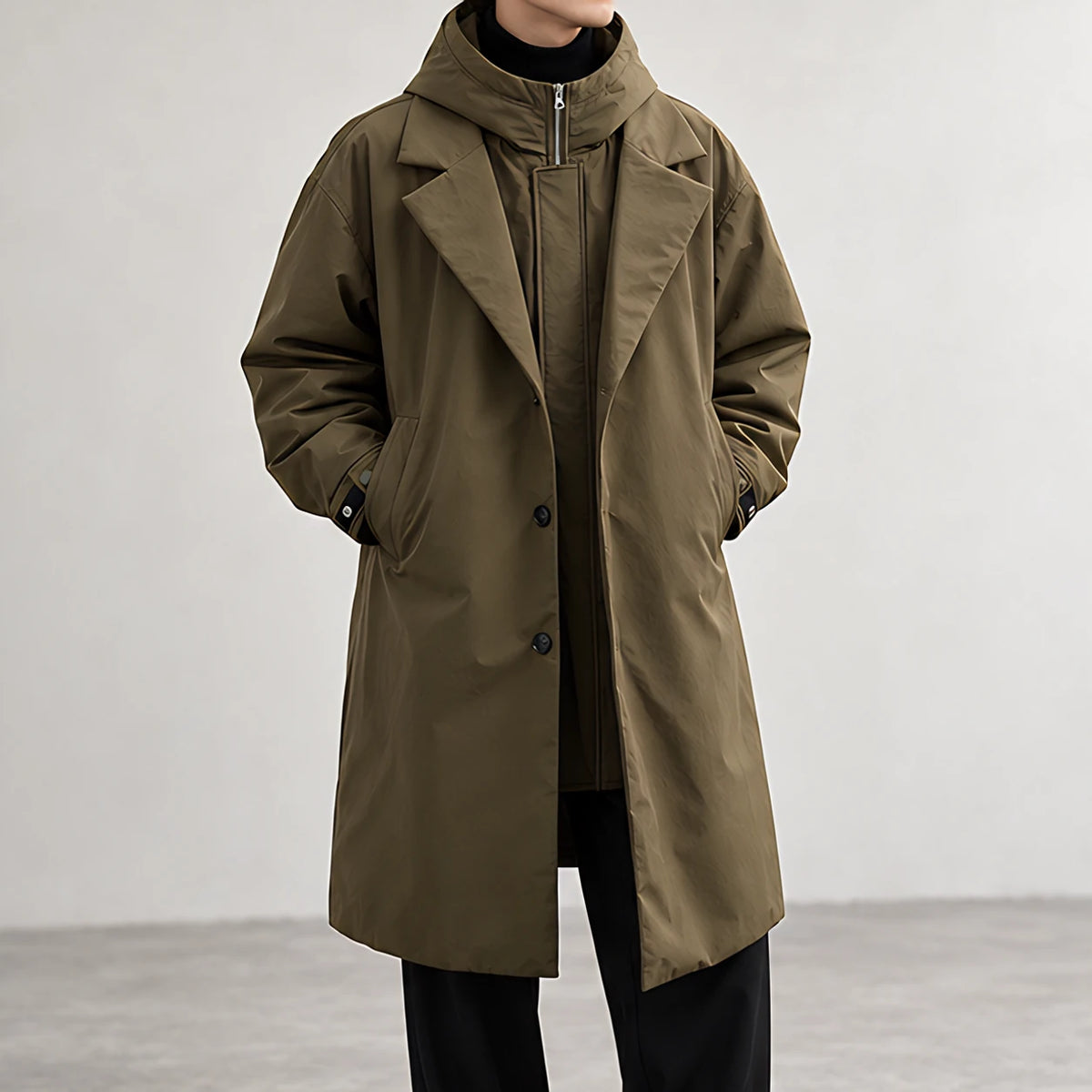 Rexton Men's Layered Hooded Longline Coat - Green - men footwear - Hendlys - Image 2