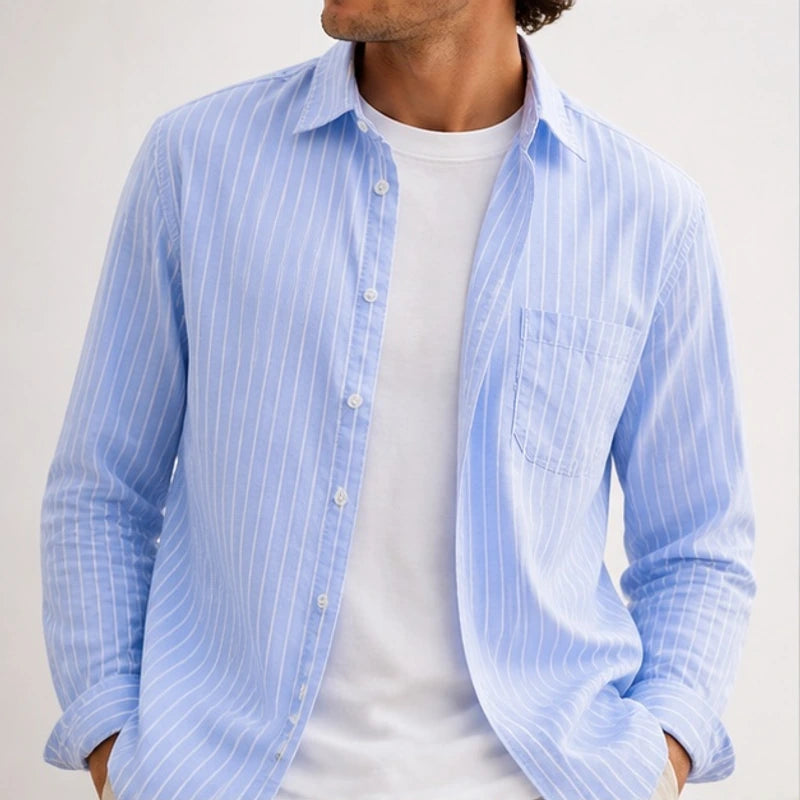 Rohan Linen Stripe Shirt - Blue - men's shirt - Hendlys - Image 2