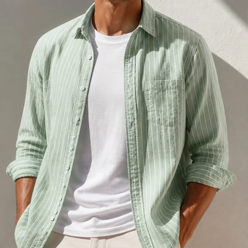 Rohan Linen Stripe Shirt - Green - Shirt - Hendlys - Image 1