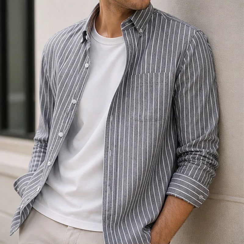 Rohan Linen Stripe Shirt - Black - Shirt - Hendlys - Image 1