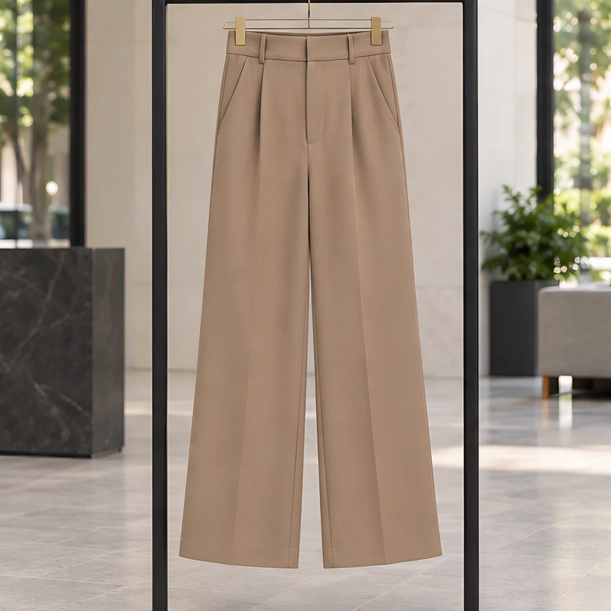 Romilly Women's High-Rise Tailored Wide-Leg Trousers - Brown - Shop All Bottoms | Bottoms - Hendlys - Image 3