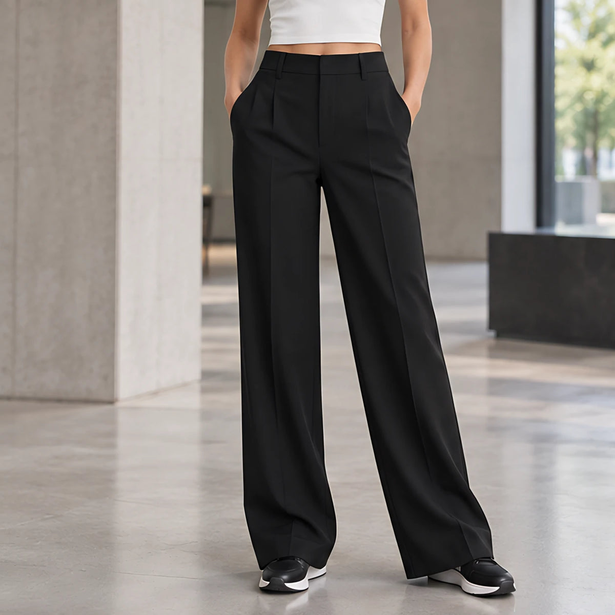 Romilly Women's High-Rise Tailored Wide-Leg Trousers - Black - Women's Clothing > Pants > Wide Leg Pants - Hendlys - Image 1