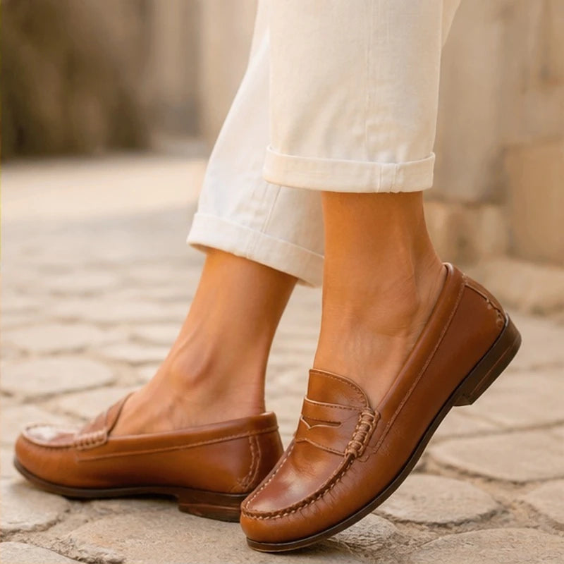 Roselle Orthopedic Leather Loafers - Brown - Women's Footwear > Orthopedic Penny Loafers - Hendlys - Image 1