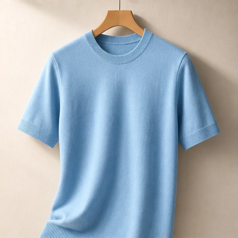 Rowan Merino Cashmere T-Shirt - Blue - merino wool - Hendlys - Image 3