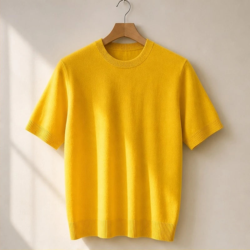 Rowan Merino Cashmere T-Shirt - Yellow - merino wool - Hendlys - Image 3