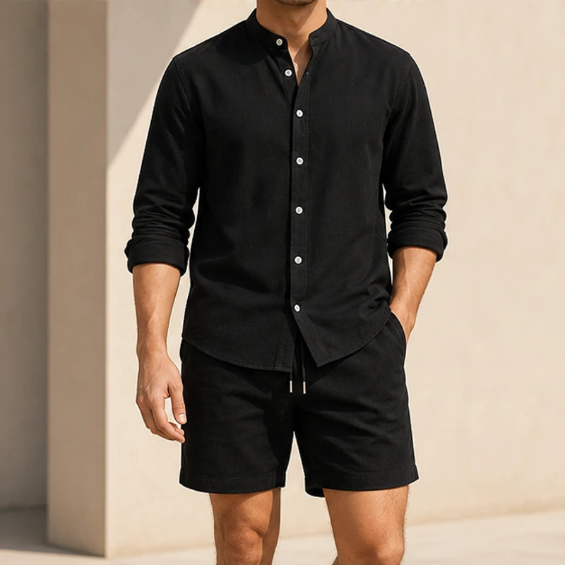 Santa Vichi Relaxed Linen Shorts Set - Black - Outfit Set - Hendlys - Image 1