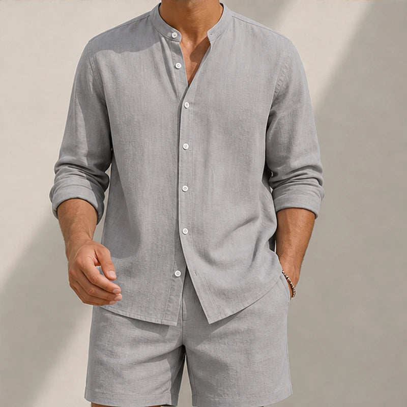 Santa Vichi Relaxed Linen Shorts Set - Gray - linen set - Hendlys - Image 3