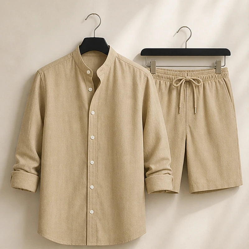 Santa Vichi Relaxed Linen Shorts Set - Khaki - linen set - Hendlys - Image 3
