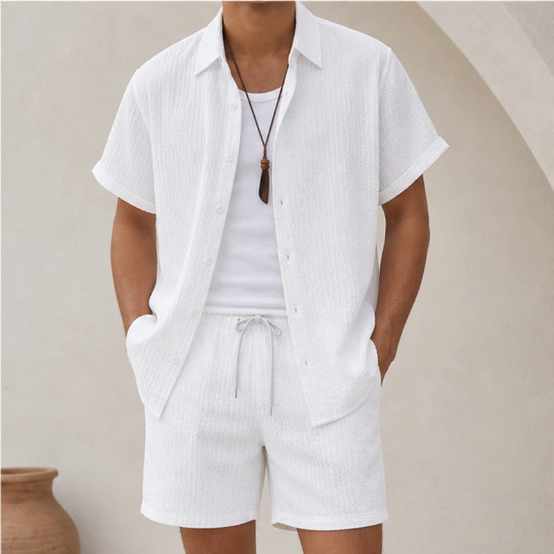Santorini Linen Shorts Set - White - Outfit Set - Hendlys - Image 1