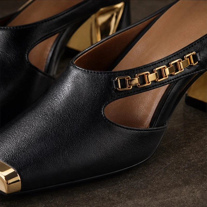 Selene Chain Block Heel - Noir - mule heels - Hendlys - Image 4