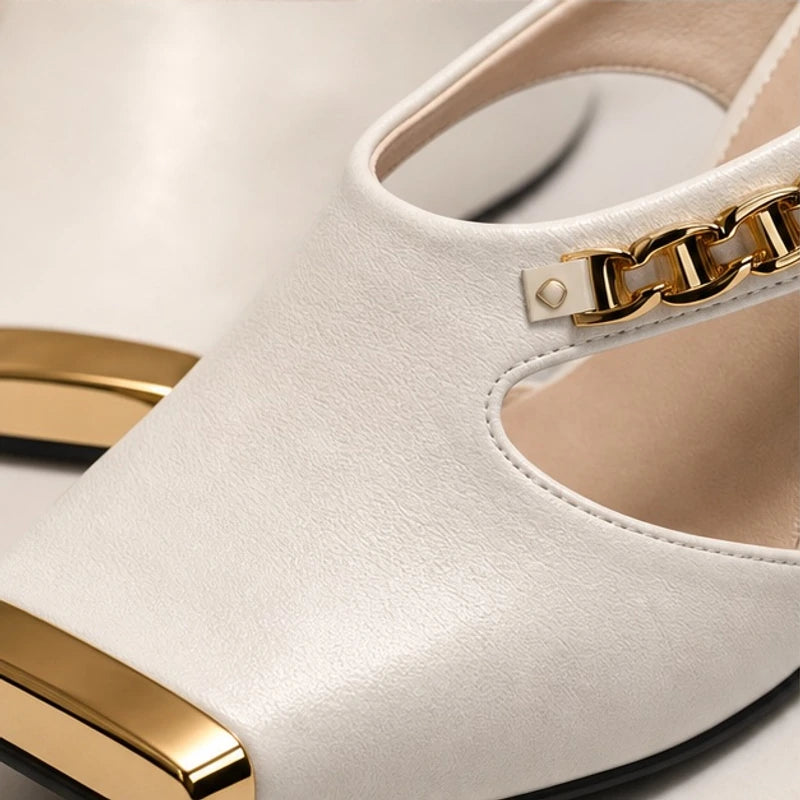 Selene Chain Block Heel - Pearl - mule heels - Hendlys - Image 4