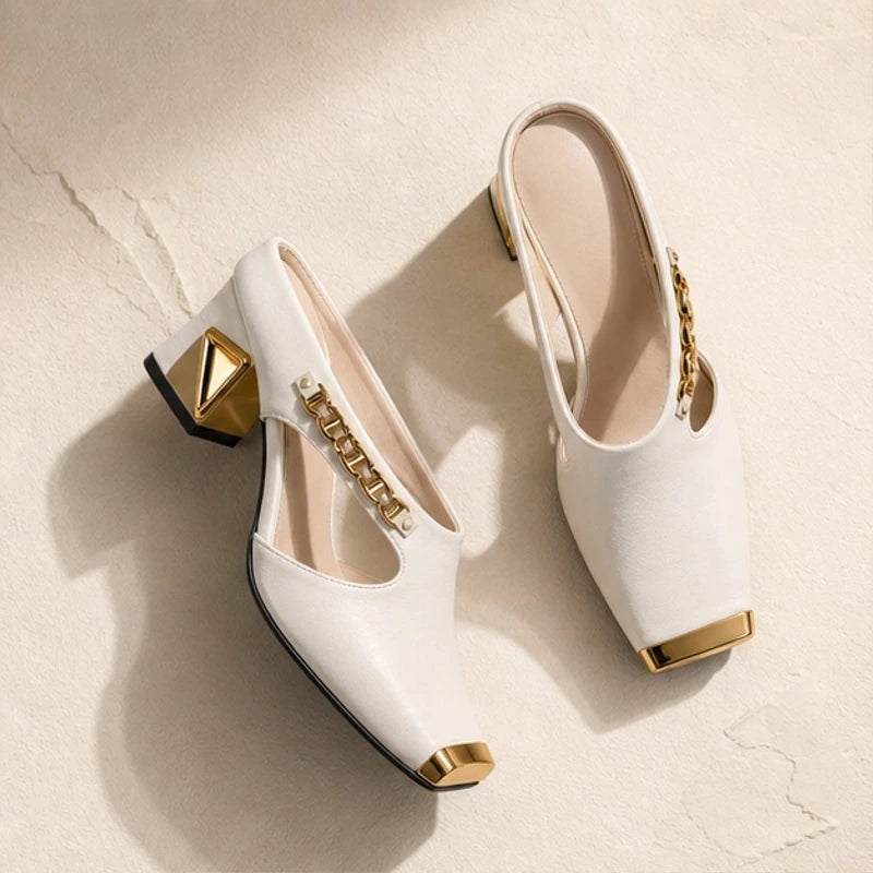 Selene Chain Block Heel - Pearl - block heel - Hendlys - Image 3