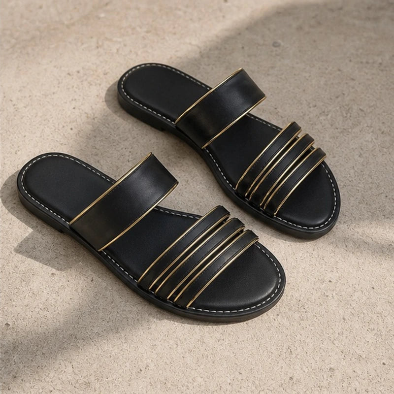 Selene Everyday Leather Sandals - Black - women's sandals - Hendlys - Image 2