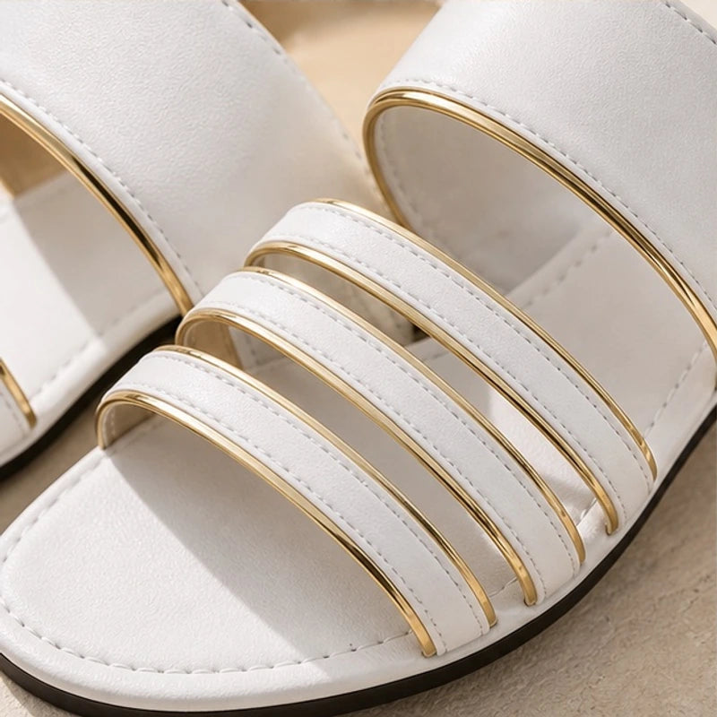 Selene Everyday Leather Sandals - White - flat sandals - Hendlys - Image 5