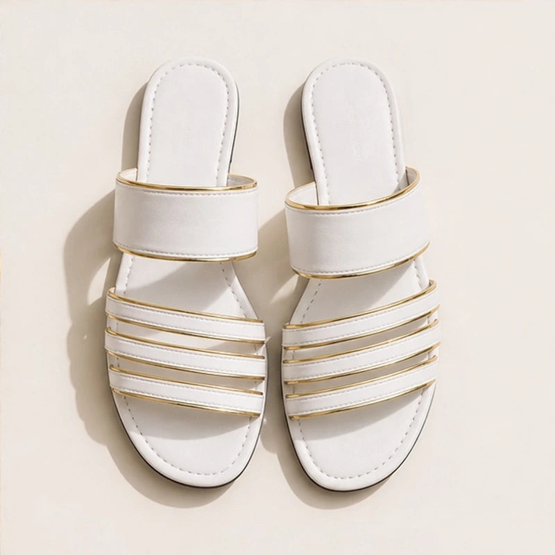 Selene Everyday Leather Sandals - White - strappy sandals - Hendlys - Image 4