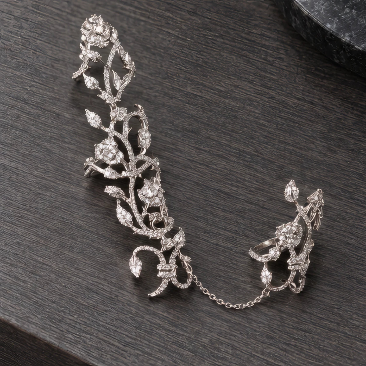 Silvara Women's Sculpted Vine Handpiece with Crystal Accents - Silver - Accessories > Jewelry > Hand Chains - Hendlys - Image 2
