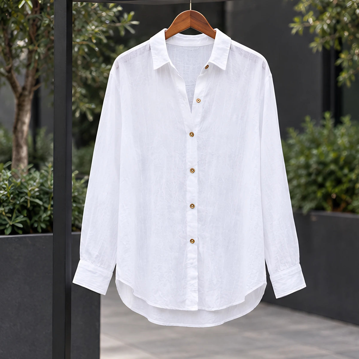 Sloane Women's Relaxed-Fit Long Sleeve Shirt - White - Long Sleeve Tops | Tops - Hendlys - Image 3