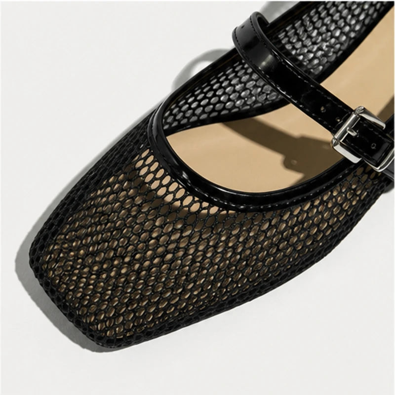 Solene Mesh Mary Jane Flats - Black - women's flats - Hendlys - Image 2