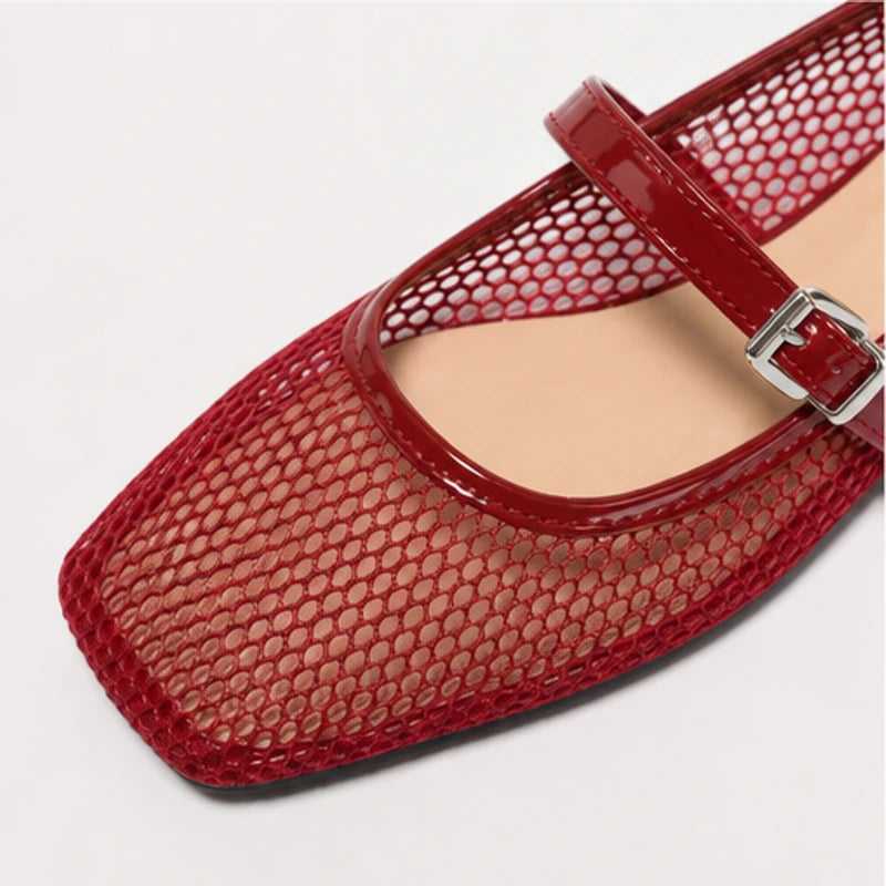 Solene Mesh Mary Jane Flats - Red - mary jane flats - Hendlys - Image 3