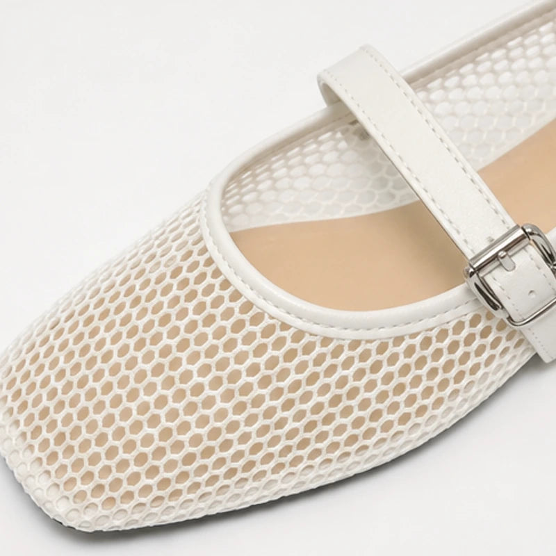 Solene Mesh Mary Jane Flats - White - mary jane flats - Hendlys - Image 3