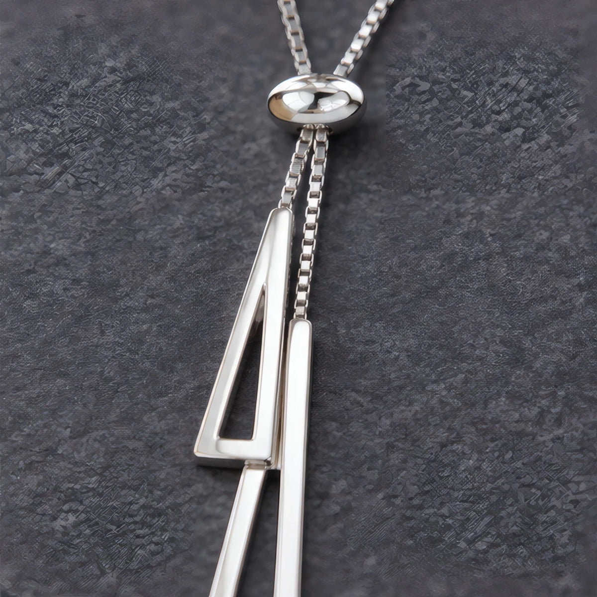 Sorelle Double Triangle Tassel Lariat Necklace - Silver - jewelry - Hendlys - Image 3