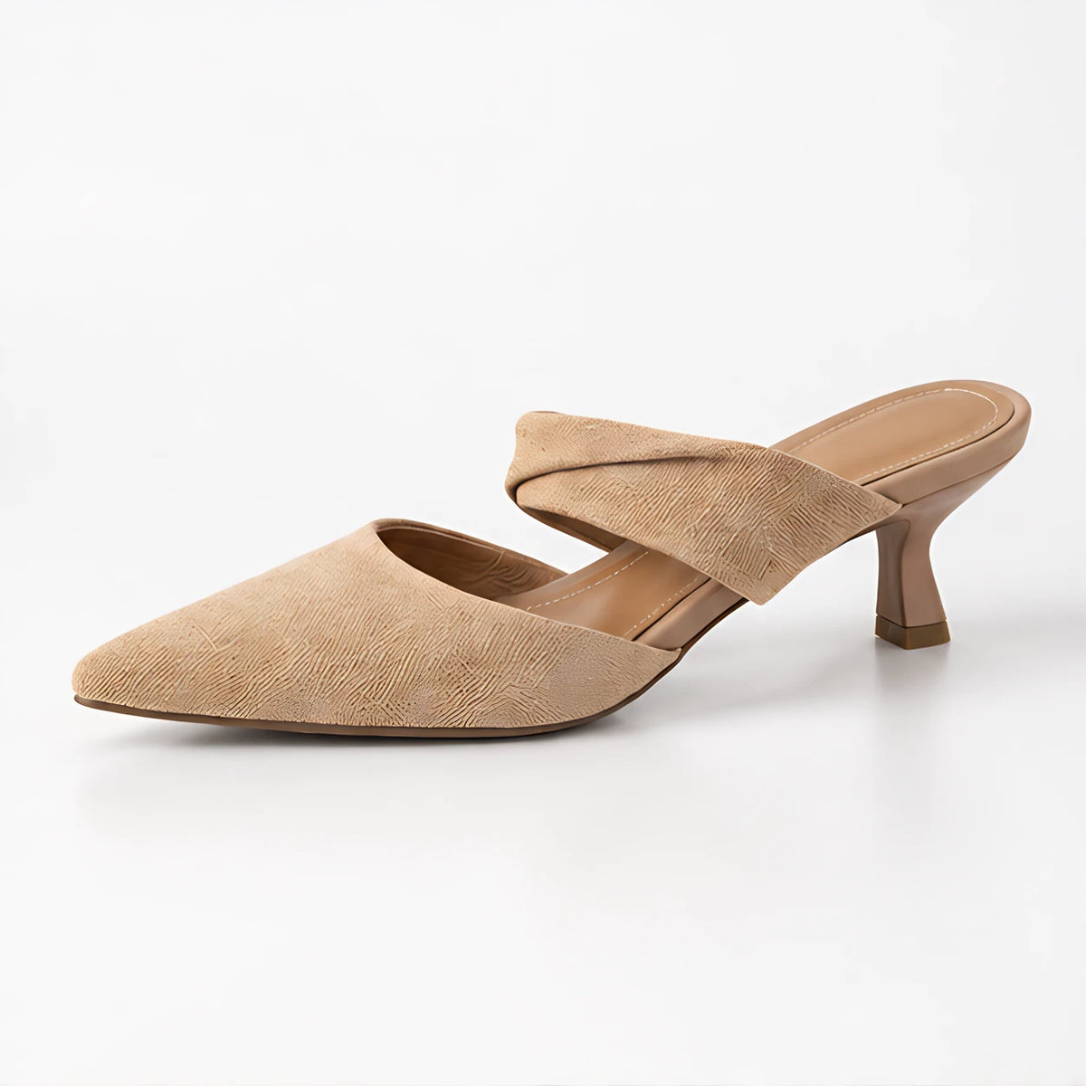 Thalia Women's Suede Kitten-Heel Mules - Beige - Women's Footwear > Heels > Mule Heels - Hendlys - Image 1