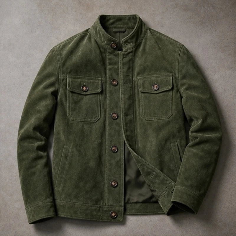 Thorne Structured Suede Jacket - Green - suede jacket - Hendlys - Image 3