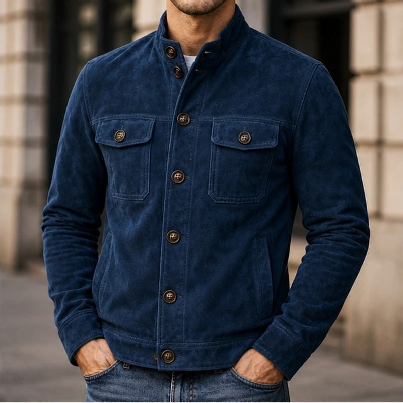 Thorne Structured Suede Jacket - Navy - Jacket - Hendlys - Image 1