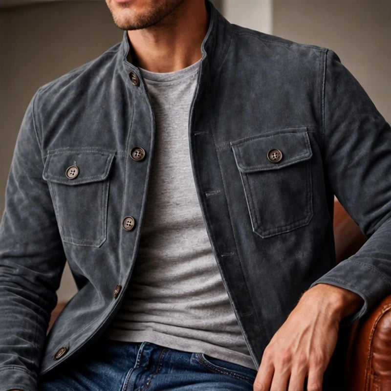 Thorne Structured Suede Jacket - Gray - men's jacket - Hendlys - Image 2