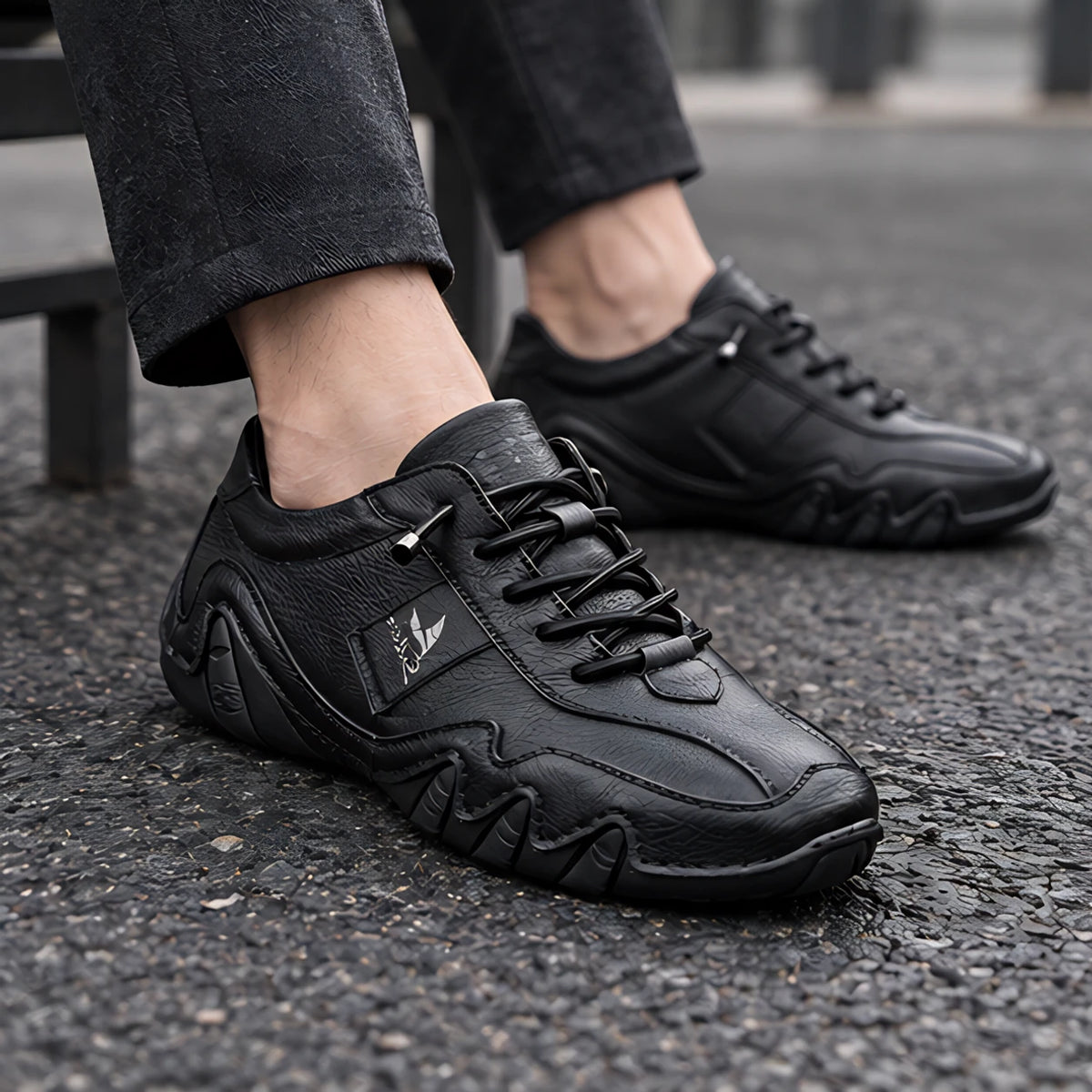 Torin Men's Wave-Stitched Leather Sneakers - Carbon Black - Sneakers - Hendlys - Image 2