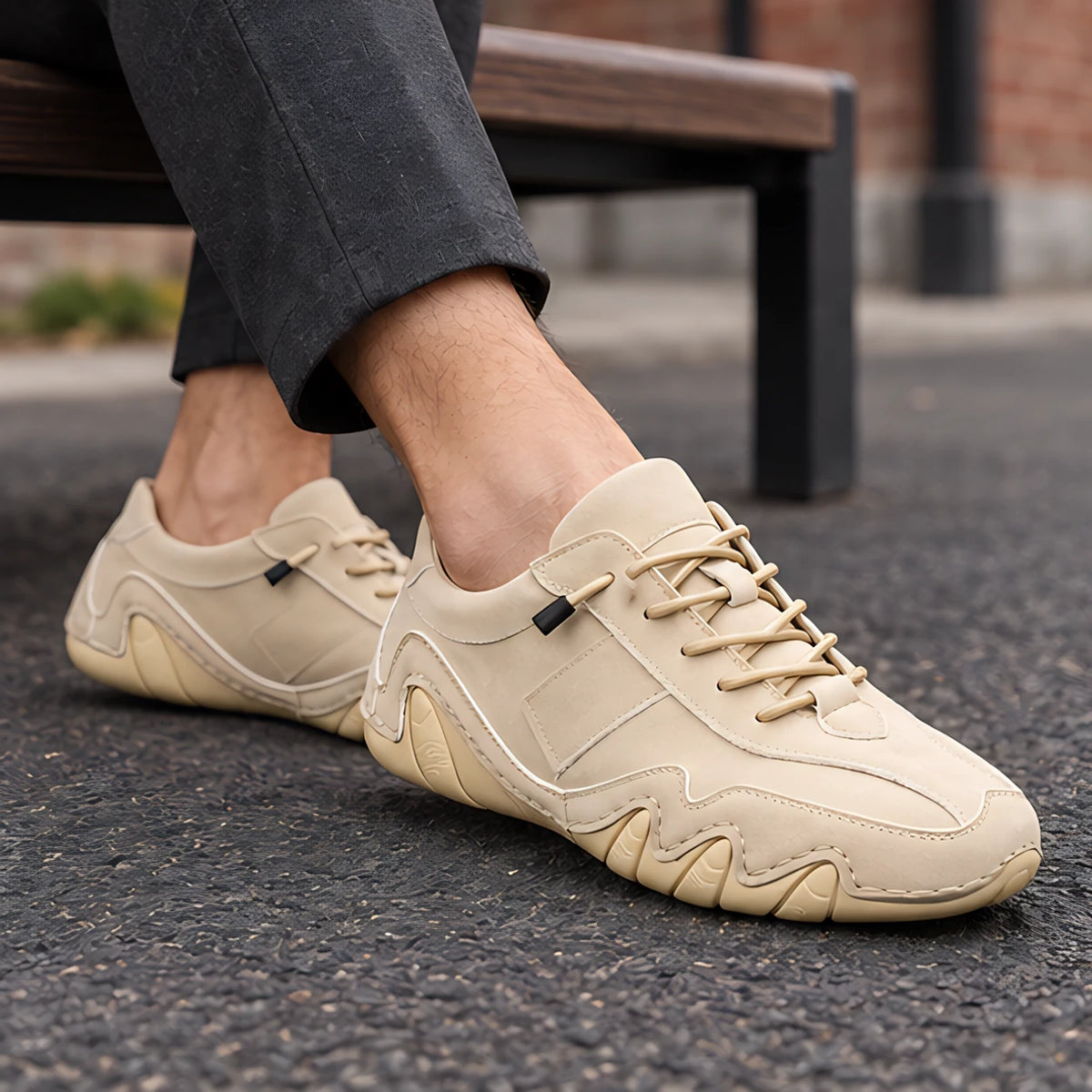 Torin Men's Wave-Stitched Leather Sneakers - Sandstone - Sneakers - Hendlys - Image 2