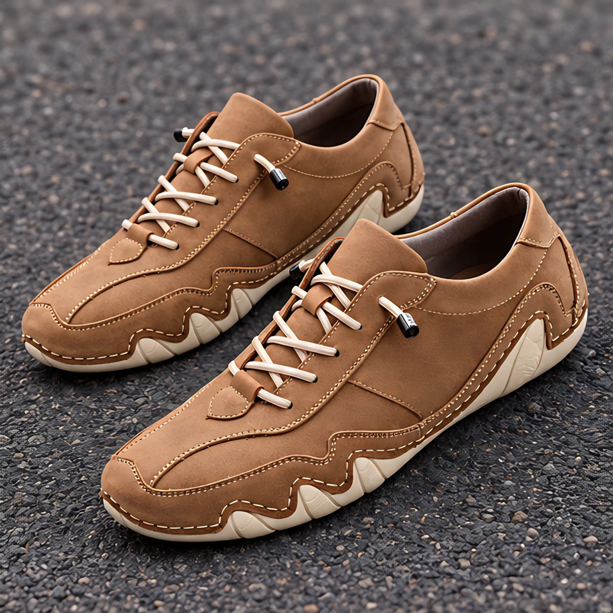 Torin Men's Wave-Stitched Leather Sneakers - Desert Oak - Men's Footwear > Sneakers > Low-Top Leather Sneakers - Hendlys - Image 3
