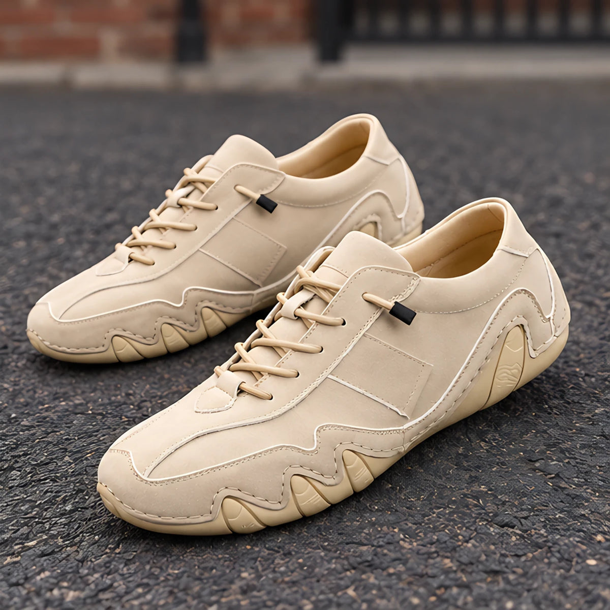Torin Men's Wave-Stitched Leather Sneakers - Sandstone - Men's Footwear > Sneakers > Low-Top Leather Sneakers - Hendlys - Image 3