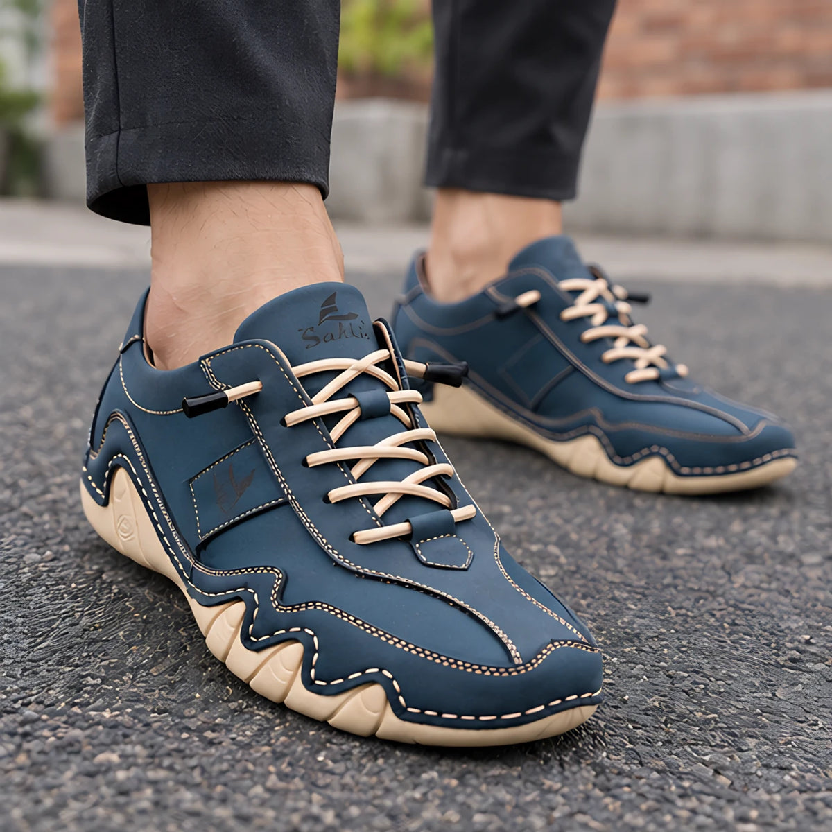 Torin Men's Wave-Stitched Leather Sneakers - Storm Navy - Men's Footwear > Sneakers > Low-Top Leather Sneakers - Hendlys - Image 1