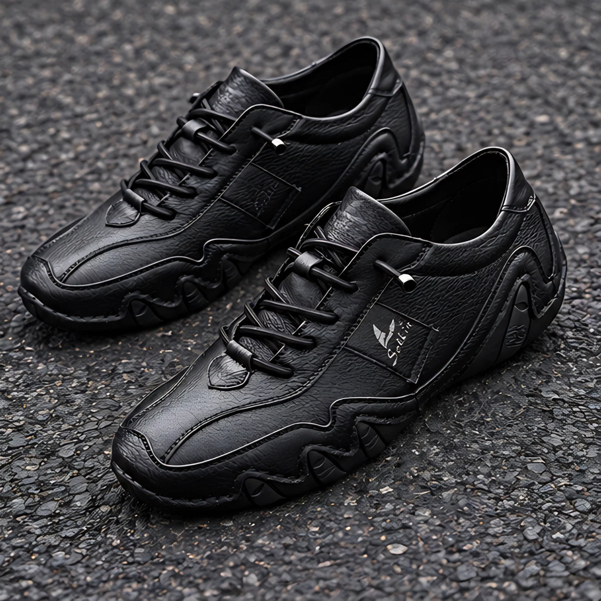 Torin Men's Wave-Stitched Leather Sneakers - Carbon Black - Men's Footwear > Sneakers > Low-Top Leather Sneakers - Hendlys - Image 3